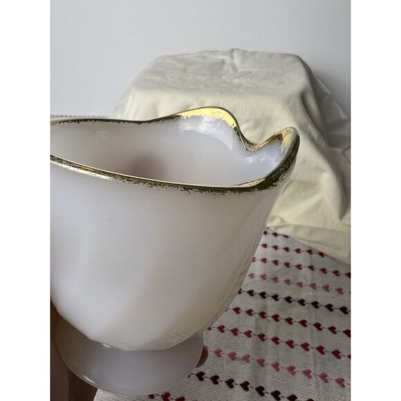 Vintage Fire King Milk Glass Pitcher With Gold Rim - Picture 8 of 9